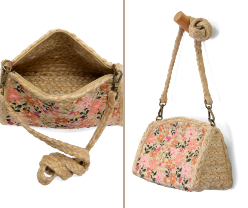Coral Painted Daisies Miley Jute Crossbody