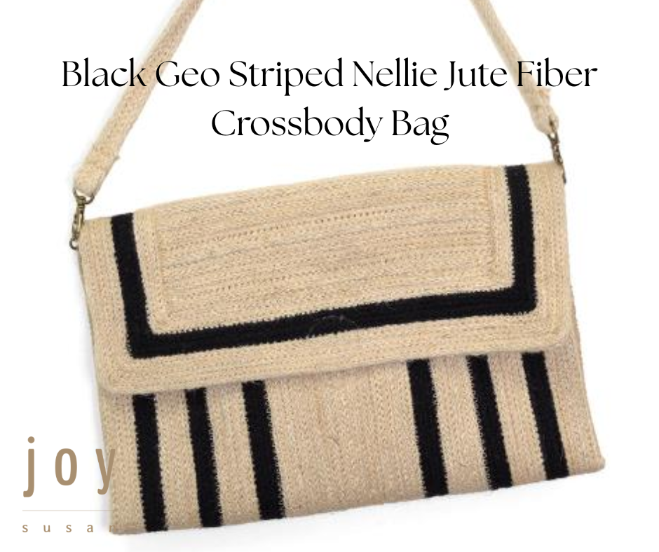 Black Geo Striped Nellie Jute Fiber Crossbody Bag