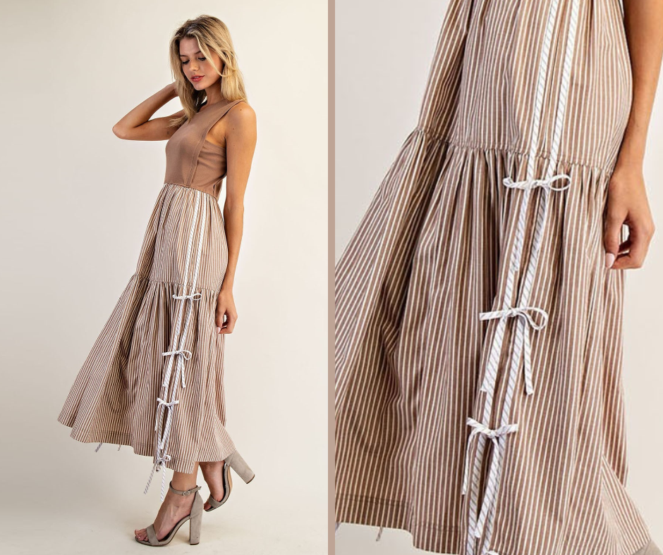 Sleeveless Striped Side Bow Midi Dress
