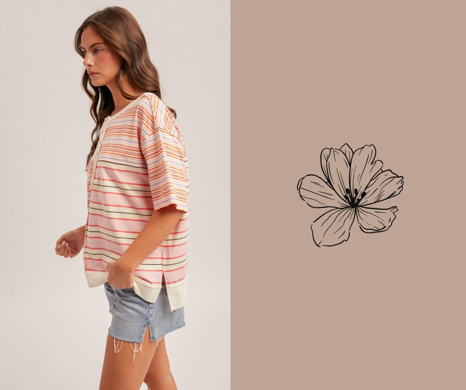 Stripe Mixed Henley Top