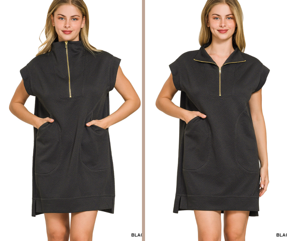 Textured Knit Quarter Zipper Dress