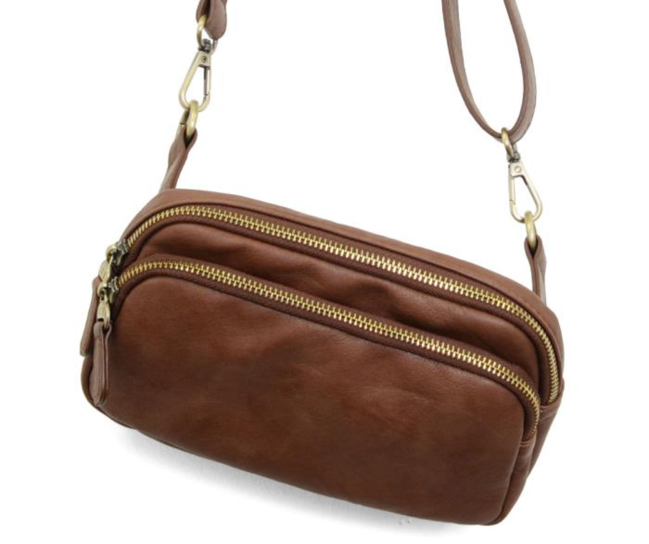 Walnut Kylie Double Zip Sling/ Belt Bag