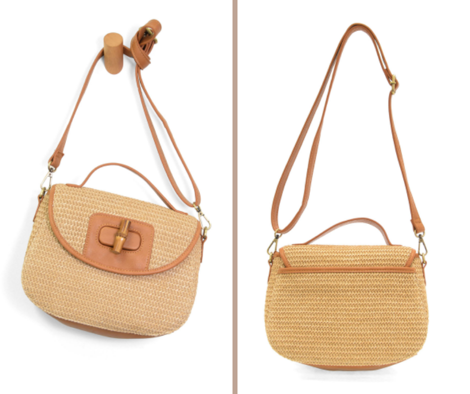 Natural Straw Hattie Bamboo Turnlock Top Handle Flap Crossbody