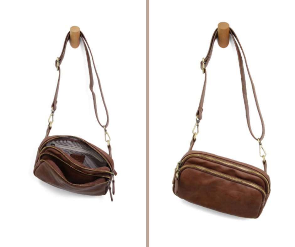 Walnut Kylie Double Zip Sling/ Belt Bag