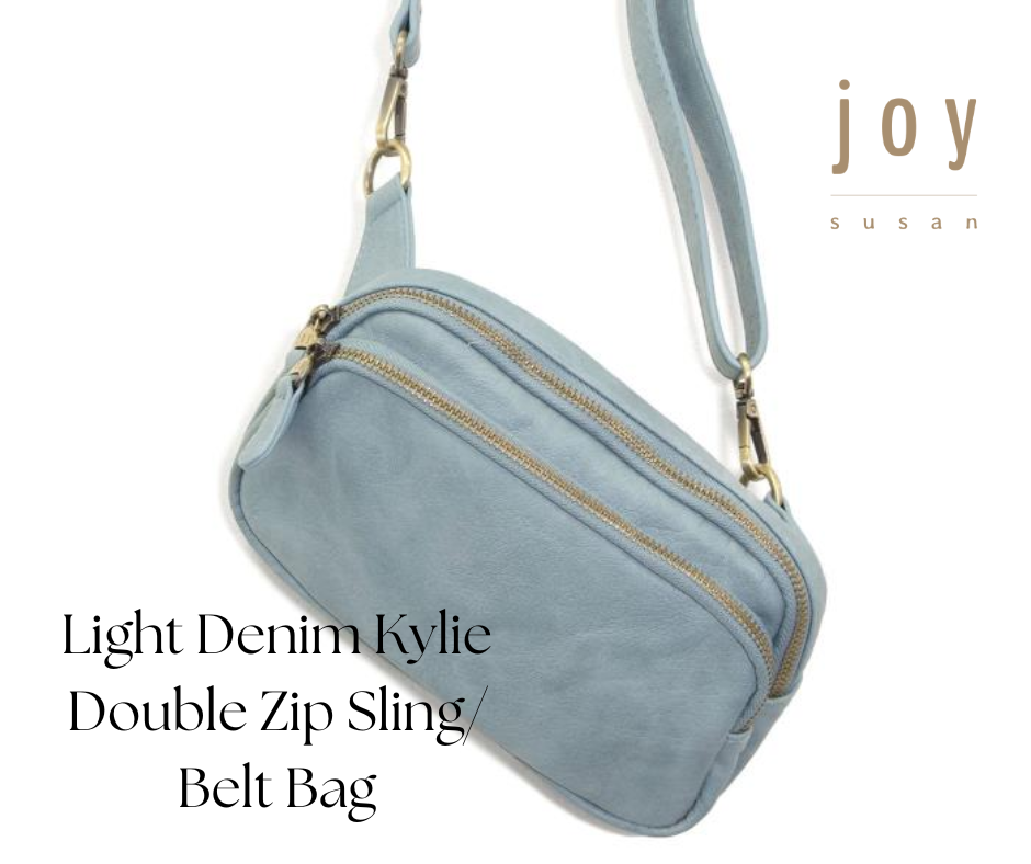 Light Denim Kylie Double Zip Sling/ Belt Bag