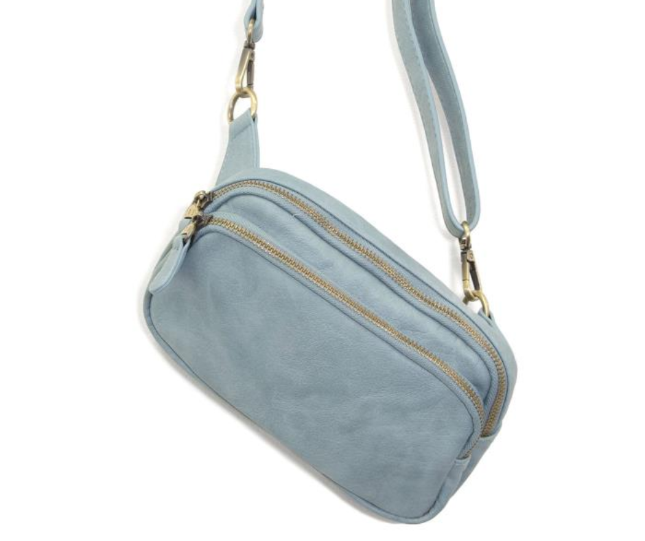 Light Denim Kylie Double Zip Sling/ Belt Bag