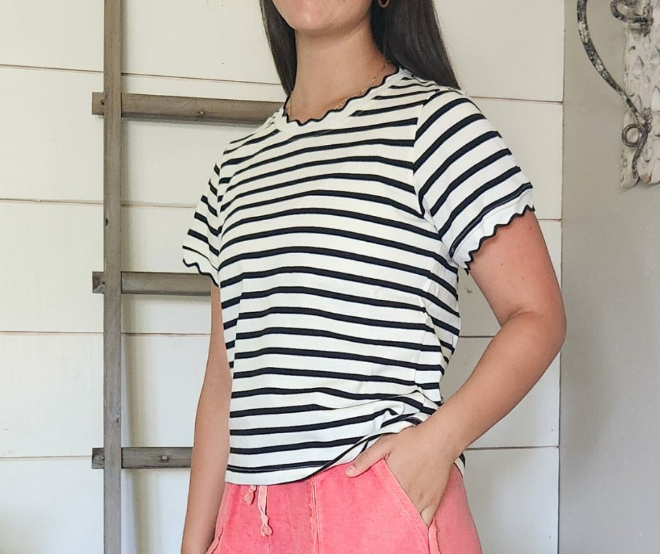 Ivory & Black Stripe Top