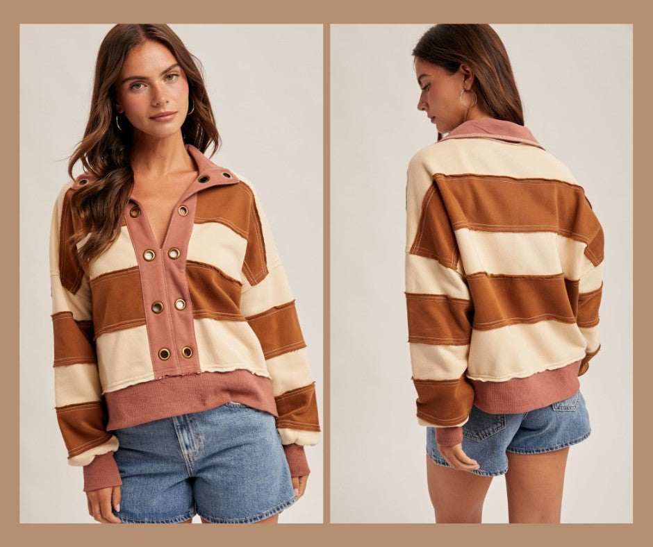 Striped Grommet Pullover