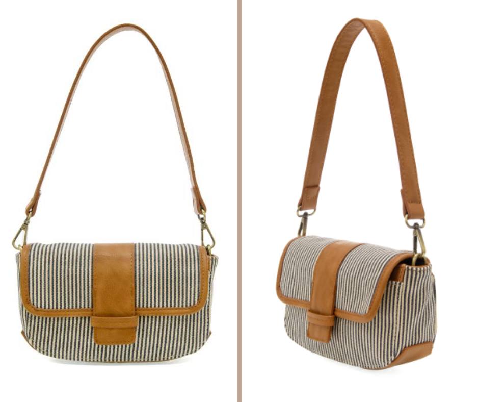 Denim Pinstripe Carmen Canvas Baguette Convertible Crossbody