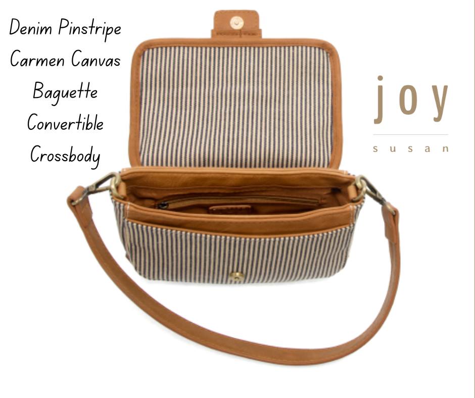 Denim Pinstripe Carmen Canvas Baguette Convertible Crossbody