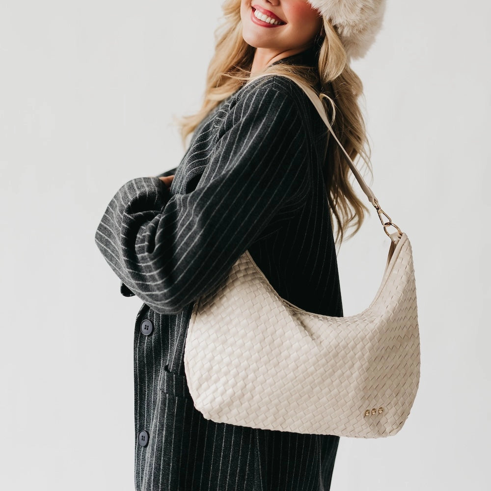 Sienna Slouchy Woven Shoulder Bag - Cream