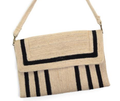 Black Geo Striped Nellie Jute Fiber Crossbody Bag