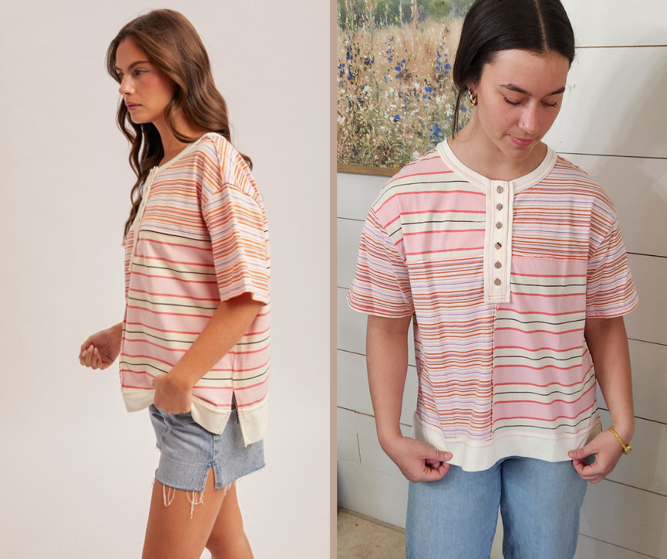 Stripe Mixed Henley Top